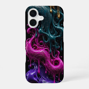 Abstract Goud Teal Magenta Paars Oranje iPhone 16 Hoesje