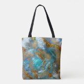 Abstract Goud Teal Marmer Monogram Eerste Letter v Tote Bag (Achterkant)