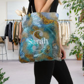 Abstract Goud Teal Marmer Monogram Eerste Letter v Tote Bag