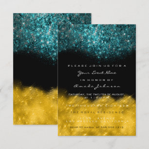 Abstract Goud Teal Oceaan Glitter Zwart Wit Evenem Kaart