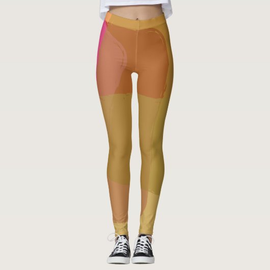Abstract goudbeige roze leggings (Voorkant)