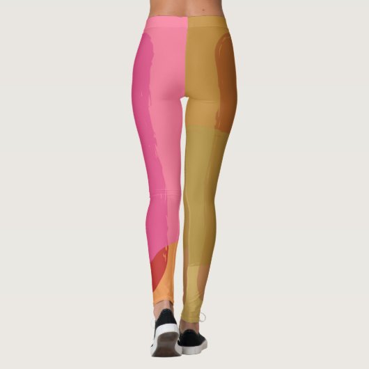 Abstract goudbeige roze patroon leggings (Achterkant)