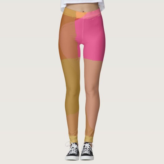 Abstract goudbeige roze patroon leggings (Voorkant)
