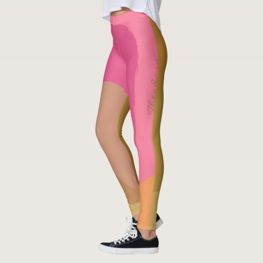 Abstract goudbeige roze patroon leggings (Links)