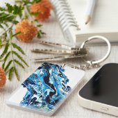 Abstract goudblauw witte grijze vlecht sleutelhanger (Voorkant Rechts)