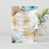 Abstract goudblauwe vloeibare kunstschildering kaart (Staand voorkant)