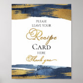Abstract Gouden Blauwe Bruiloft Recept Kaarten Bor Poster (Voorkant)