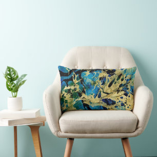 Abstract gouden blauwe marmeren vloeiende kunst le kussen