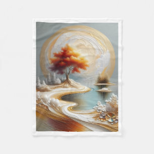 Abstract Gouden Boom Landschap Dekbed Fleece Deken