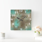 Abstract gouden en Blauwgroen muzieknots Vierkante Klok (Huis)