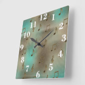 Abstract gouden en Blauwgroen muzieknots Vierkante Klok (Hoek)