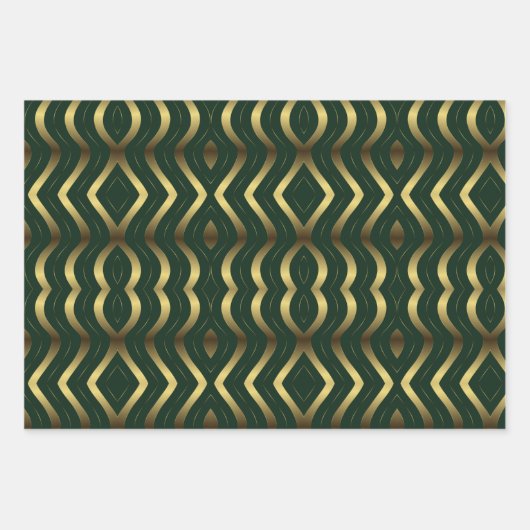 Abstract gouden en smaragdgroene golvende strepen inpakpapier vel (Voorkant 3)