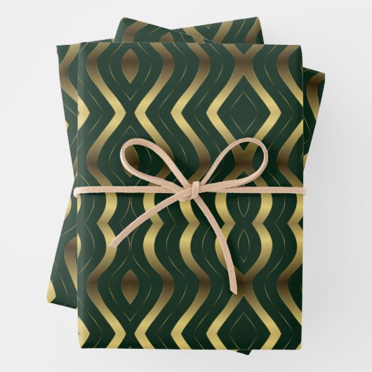 Abstract gouden en smaragdgroene golvende strepen inpakpapier vel (In situ)