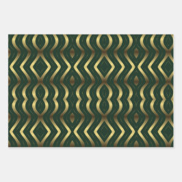 Abstract gouden en smaragdgroene golvende strepen inpakpapier vel