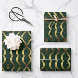 Abstract gouden en smaragdgroene golvende strepen inpakpapier vel