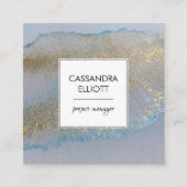 Abstract gouden en subtiele blauwe alcoholinkt Vlo Vierkante Visitekaartje (Voorkant)