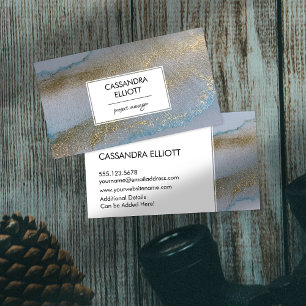 Abstract gouden en subtiele blauwe alcoholinkt Vlo Visitekaartje