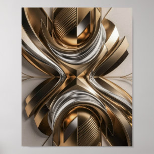 Abstract gouden en zilveren sculptuur poster