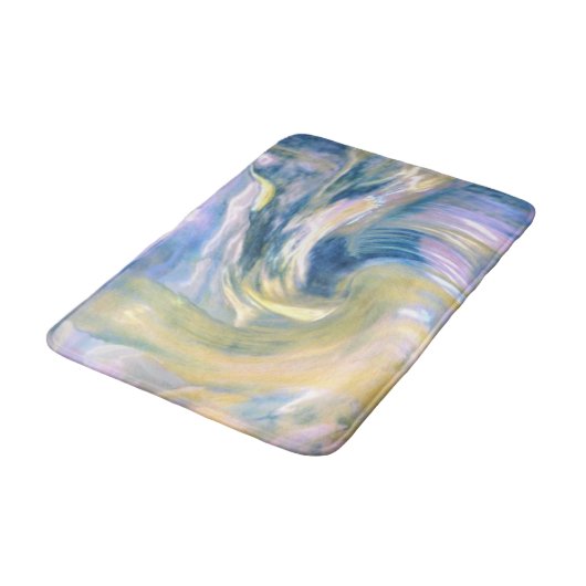 Abstract gouden geel en blauw gestreken Abstract Badmat (Gekanteld)