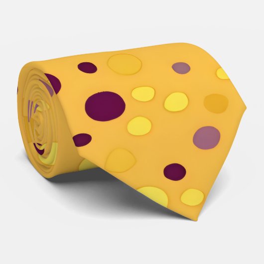 Abstract Gouden Geel & Plum Paarse Polka Dot Stropdas (Opgerold)