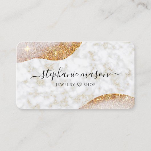 Abstract Gouden Glitter Elegant Wit Marmer Modern Visitekaartje (Voorkant)