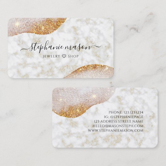 Abstract Gouden Glitter Elegant Wit Marmer Modern Visitekaartje (Voorkant / Achterkant)