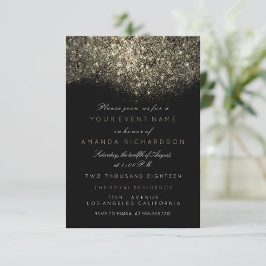 Abstract Gouden Glitterende Glans Zwart Witte Gebe Kaart (Staand voorkant)