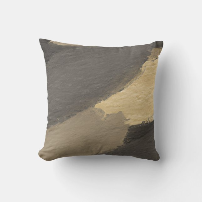 Abstract Gouden Grijze Verf Modern Kussen (Voorkant)