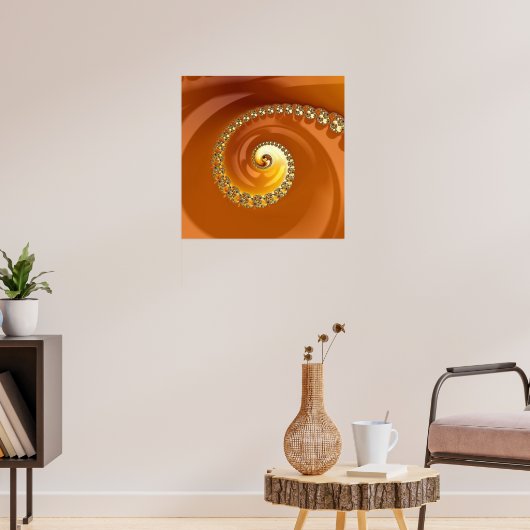 Abstract Gouden Oranje Gradiënt Spiraal Fractal Poster (Woonkamer 3)