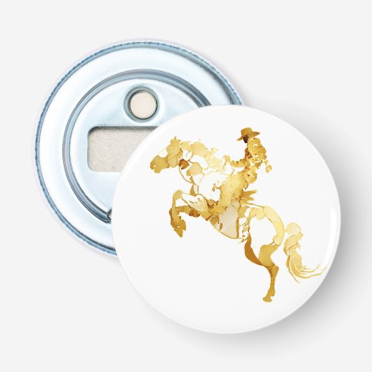 Abstract Gouden Paard en Ruiter Button Flesopener (Voorkant)