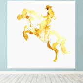 Abstract Gouden Paard en Ruiter Canvas Afdruk (Insitu (Houten vloer))