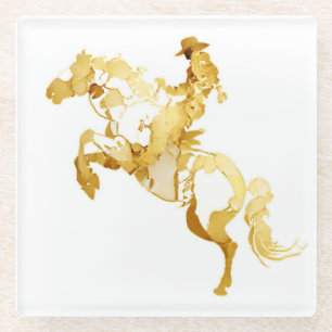Abstract Gouden Paard en Ruiter Glazen Onderzetter