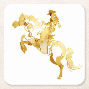 Abstract Gouden Paard en Ruiter Kartonnen Onderzetters