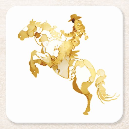 Abstract Gouden Paard en Ruiter Kartonnen Onderzetters (Voorkant)