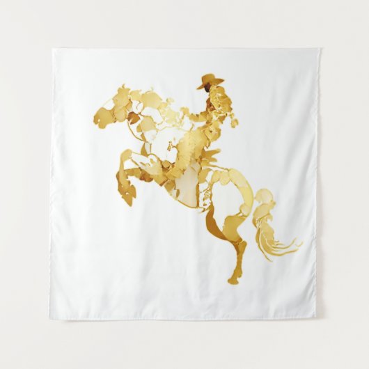 Abstract Gouden Paard en Ruiter Wandkleed (Voorkant)