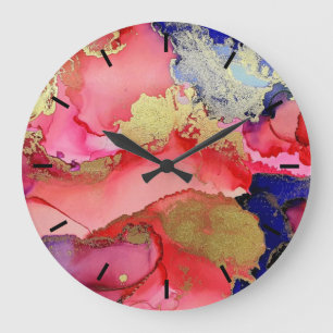 Abstract Gouden Rood Blauw Acryl Muurklok Grote Klok