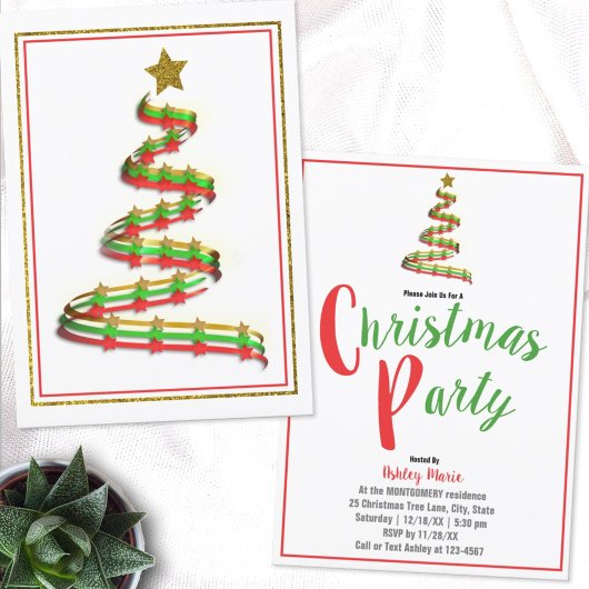 Abstract Gouden Rood Groen Lint Kerstfeest  Kaart