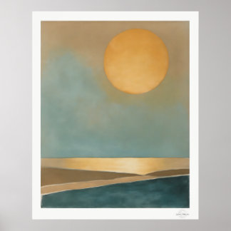 Abstract Gouden Zon Canvas, Kalme Zee Horizon Poster