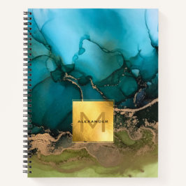 Abstract Goudfolie Zwart Blauwgroen Monogram Notit Notitieboek