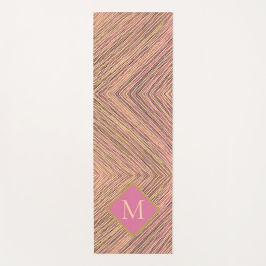 Abstract goudkleurig monogram roze strepen yogamat (Voorkant)