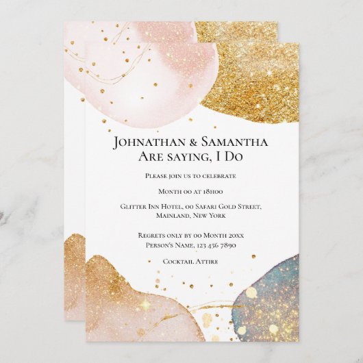 Abstract goudroze blauwe gliter kaart (Voorkant / Achterkant)