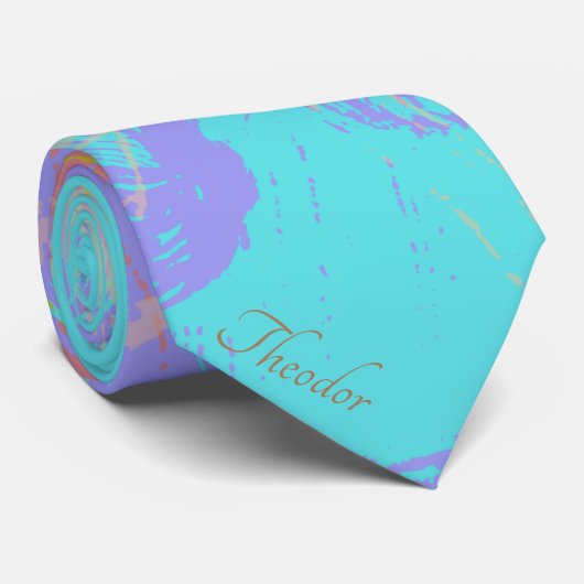 Abstract goudvlinder Aquamarine Violet Stropdas (Opgerold)