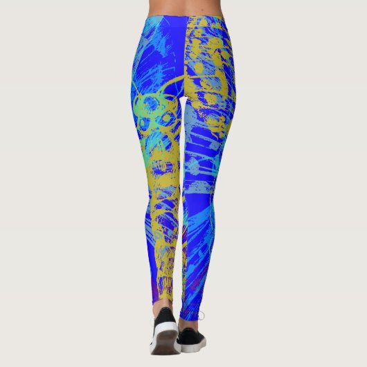 Abstract goudvlinder blauw deeg leggings (Achterkant)