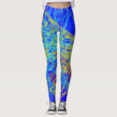 Abstract goudvlinder blauw deeg leggings (Voorkant)