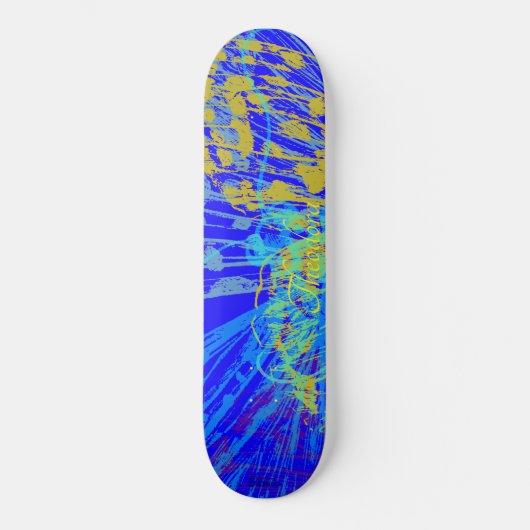 Abstract goudvlinder blauw deeg persoonlijk skateboard (Voorkant)