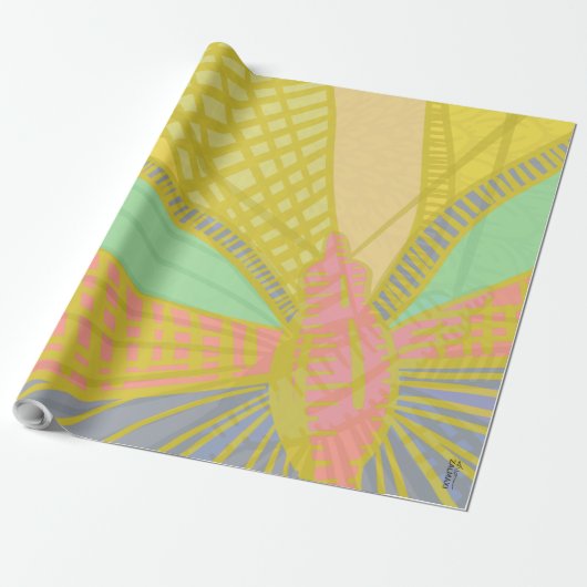 Abstract goudvlinder roze cadeaupapier (Uitgerold)