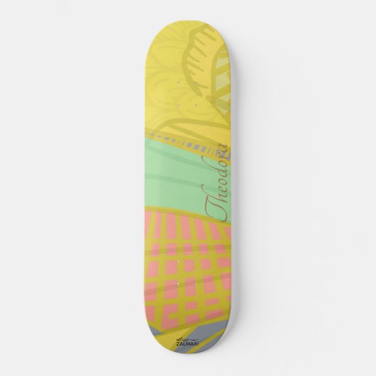 Abstract goudvlinder roze persoonlijk skateboard (Voorkant)