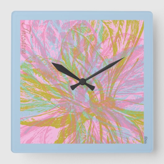 Abstract goudvlinder roze violet vierkante klok (Voorkant)