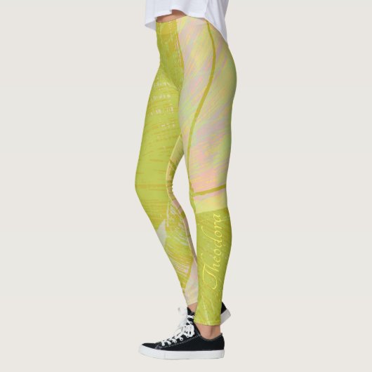 Abstract goudvlinder roze violetpasta leggings (Links)