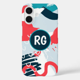 Abstract graffitipatroon gepersonaliseerd monogram iPhone 16 hoesje